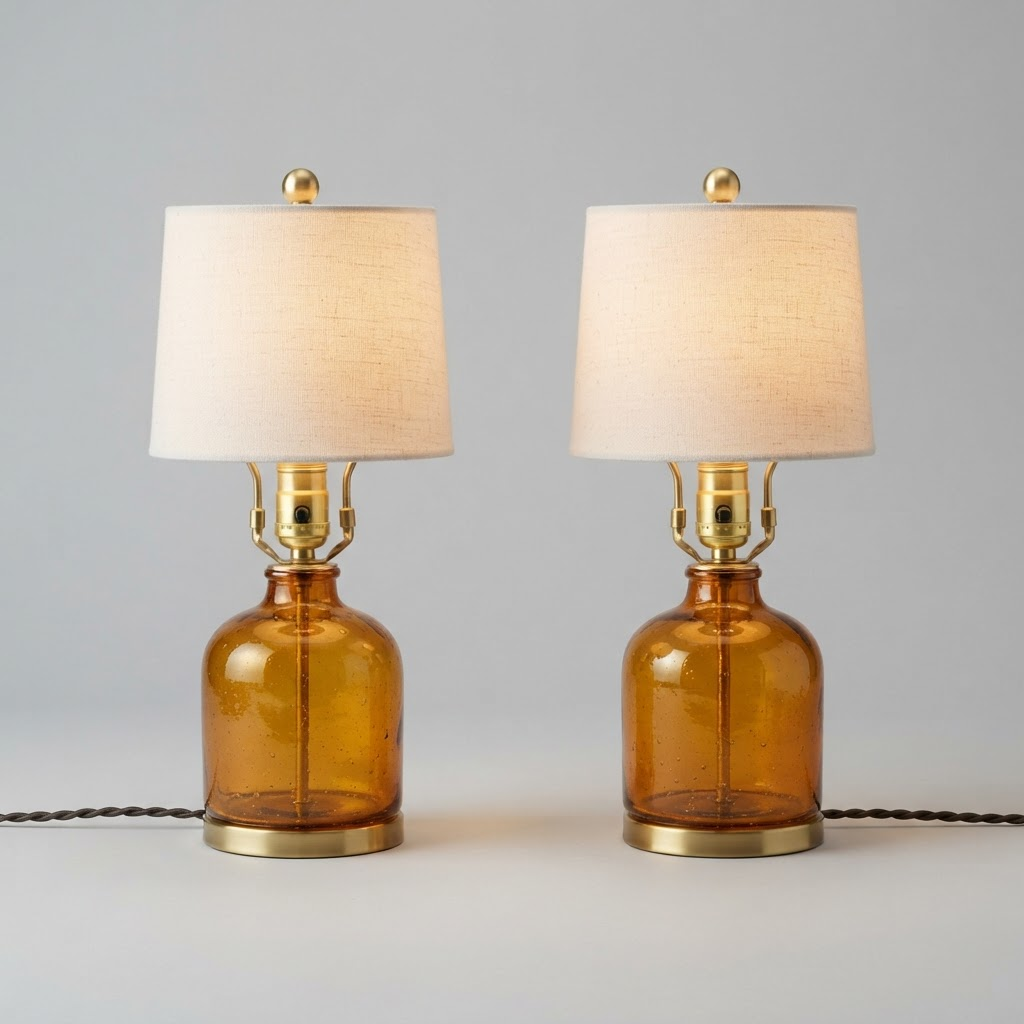 Amber Glass Bedside Table Lamps (Set of 2)